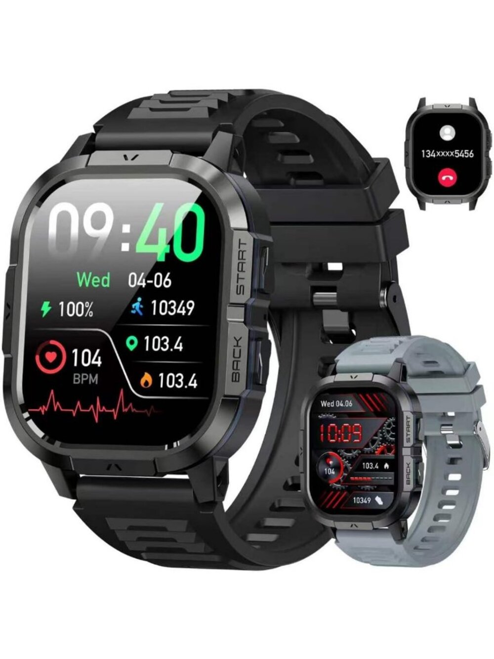 Waterproof Fitness Smart Watch for Men - Heart Rate Monitor, Call Alerts